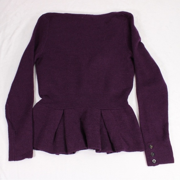 Tweeds 100% Merino Wool Purple Mock V Neck Cardigan‎ A Line Sweater Women Small - Picture 8 of 13